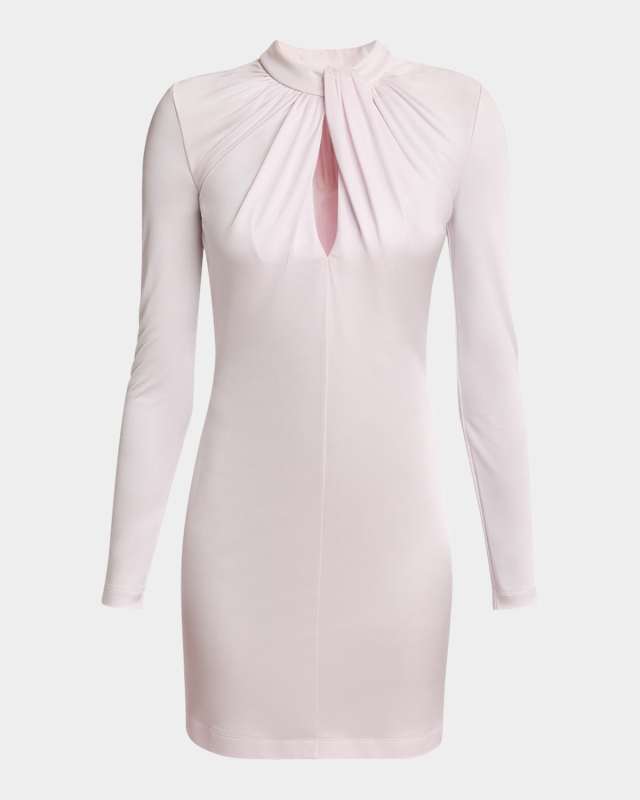 Twisted-Neck Long-Sleeve Mini Dress